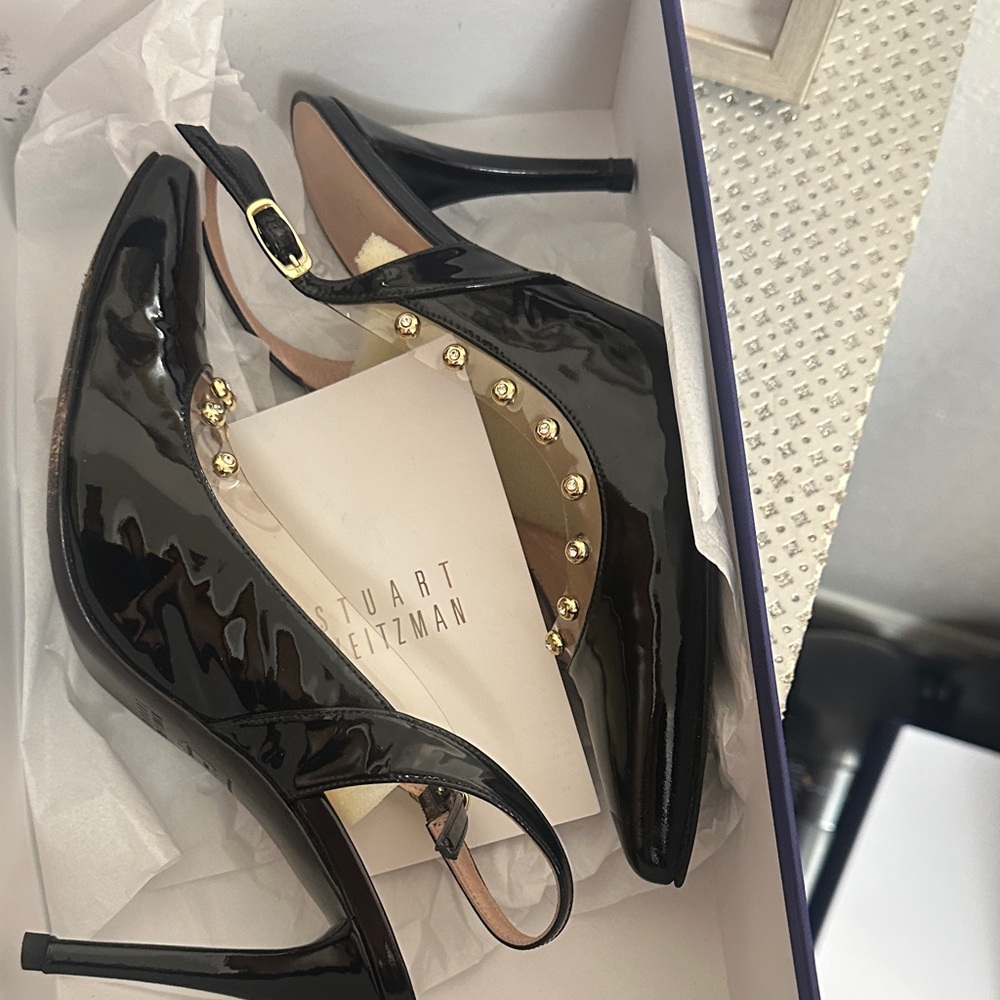 Stuart Weitzman Black and Gold Studded Heels - Picture 10 of 12
